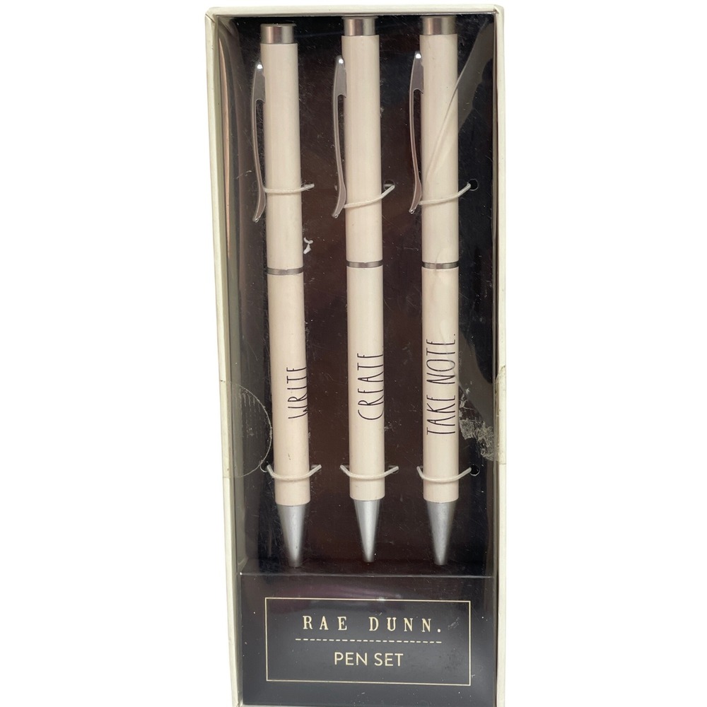 Rae Dunn Ballpoint Pen Set 3pk Cream Silver Metal Minimalist Office Gift New
